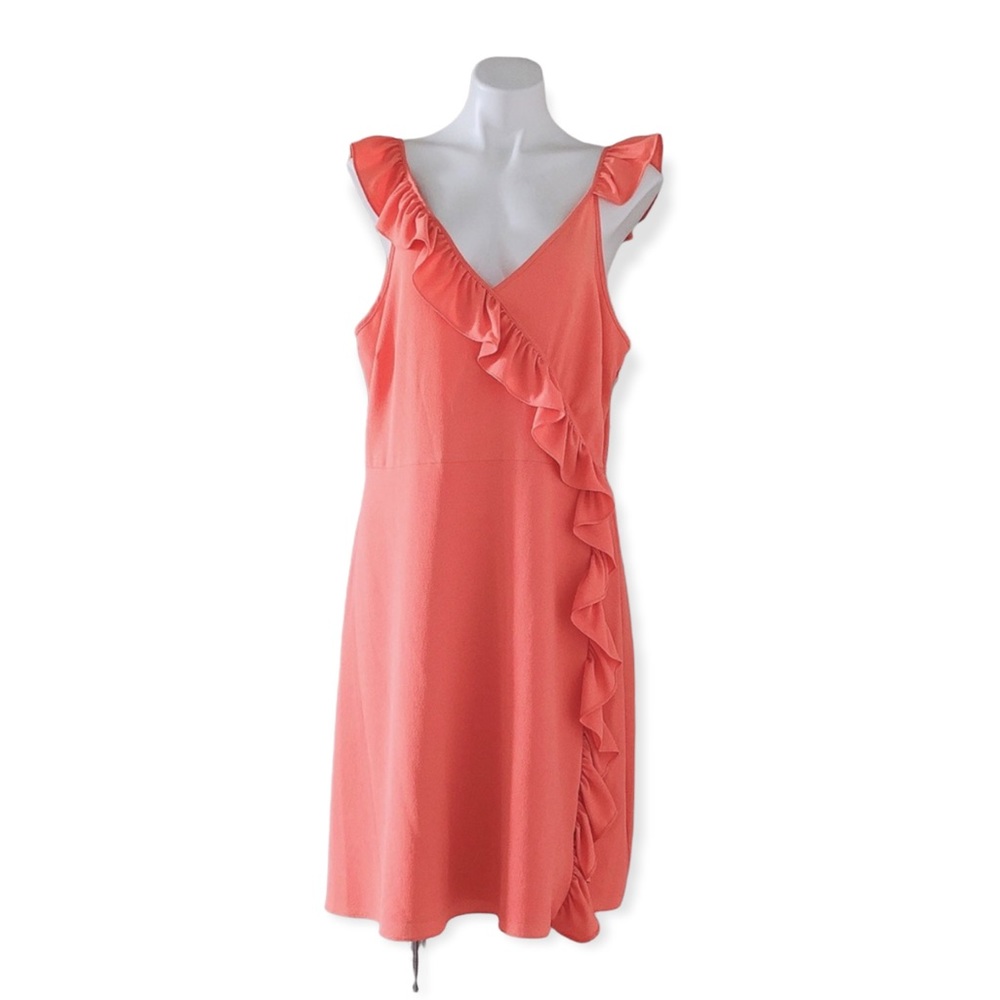 1. State Dress Ruffle Wrap Coral Midi Dress, Plus Size 16W New w/Tag Retail $119